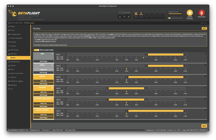 Betaflight Modes page