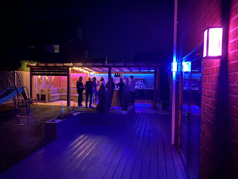 The bar at night with all the colours and extra festoon lights