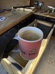 Earliest picture of construction... Occluded by some delicious coffee