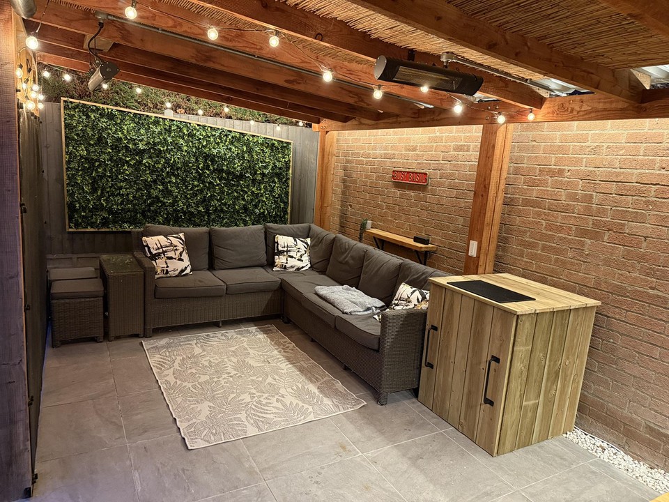 Plant wall installed at dusk