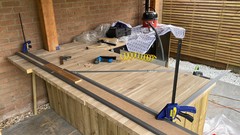 Trimming the worktop, aligned with framing square