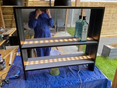 Testing lighting after diffuser shelves + mirrors installed