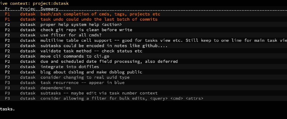 dstask showing tasks
