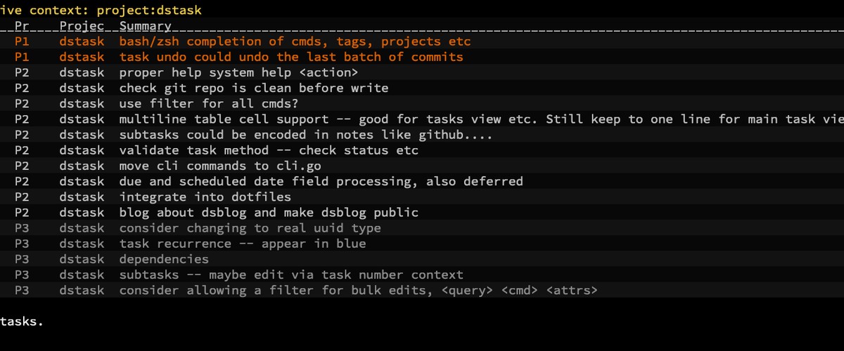 dstask showing tasks